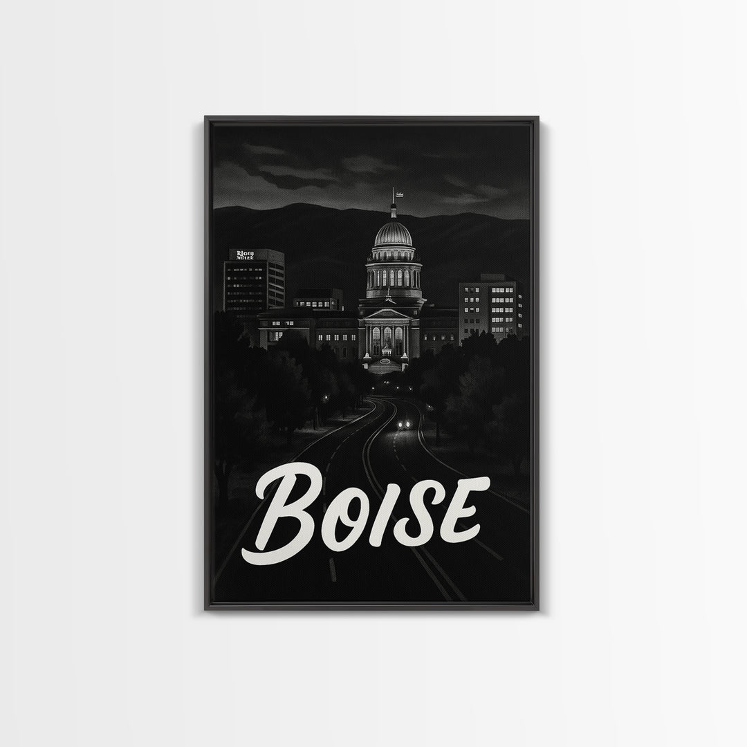 Boise Travel Poster, Canvas Print, Black And White Travel Art, Boise Travel Art, Retro Travel Print, Travel Poster Art, Home Office Decor