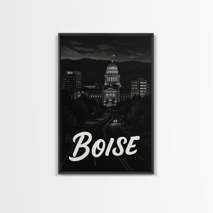 Boise Travel Poster, Canvas Print, Black And White Travel Art, Boise Travel Art, Retro Travel Print, Travel Poster Art, Home Office Decor
