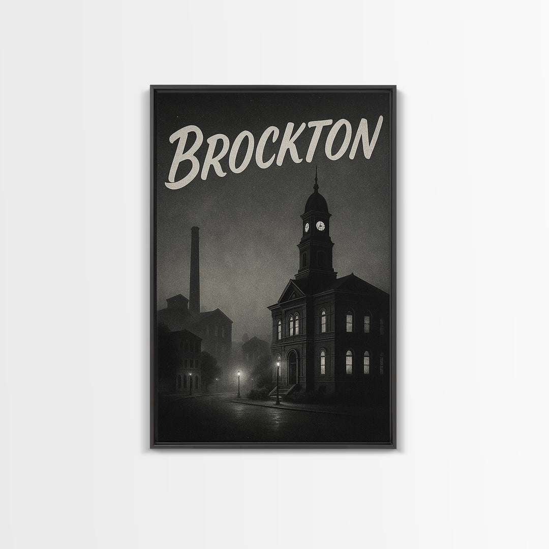 Brockton Massachusetts Travel Poster, Canvas Print, Vintage Noir Poster Art, Brockton City Art, Travel Prints, Travel Wall Art, Art Print