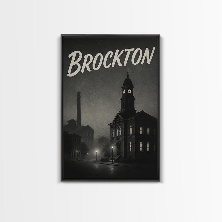 Brockton Massachusetts Travel Poster, Canvas Print, Vintage Noir Poster Art, Brockton City Art, Travel Prints, Travel Wall Art, Art Print