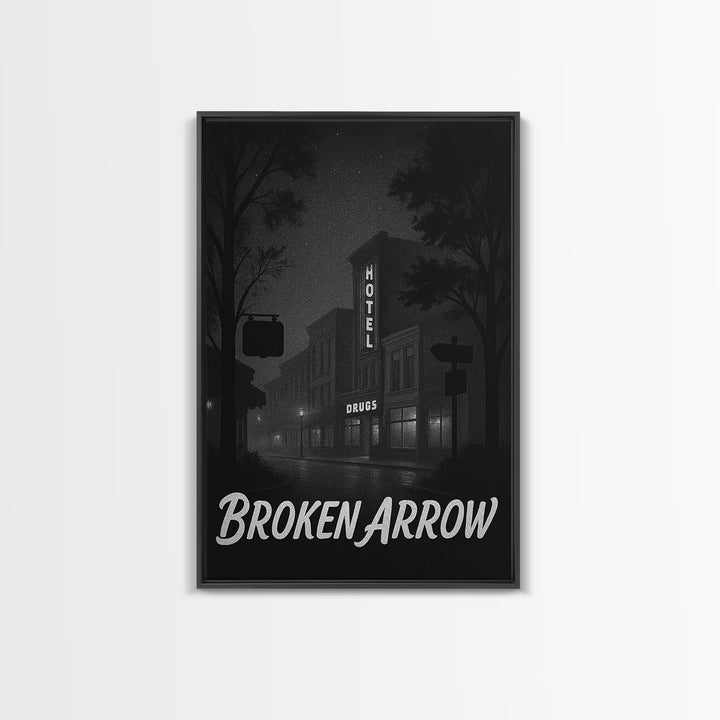 Broken Arrow Oklahoma Travel Poster, Canvas Print, Black And White Travel Art, Broken Arrow Wall Art, Travel Print, Vintage Travel Art