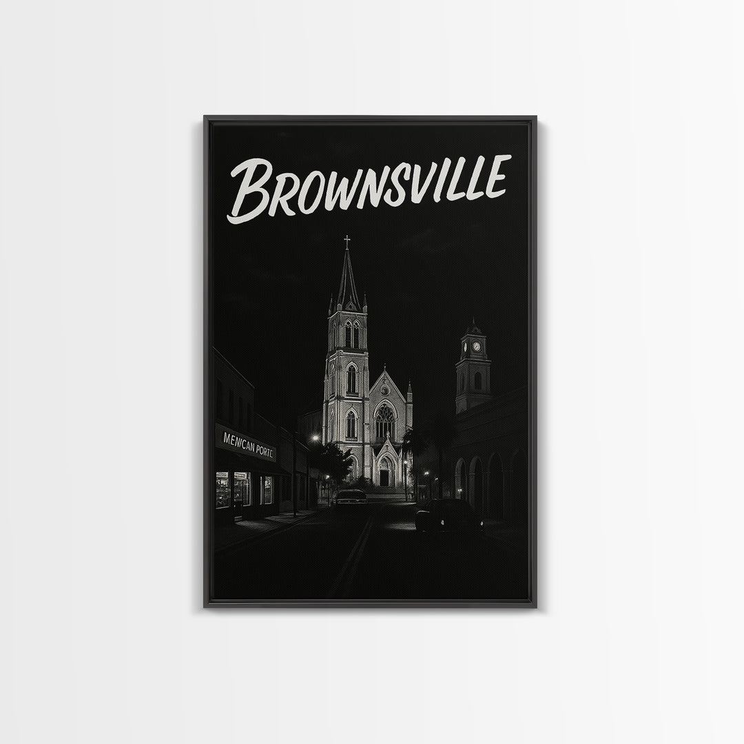 Brownsville Travel Poster, Canvas Print, Dark Moody City Wall Art, Brownsville Poster Print, Home Office Decor, Wanderlust Decor