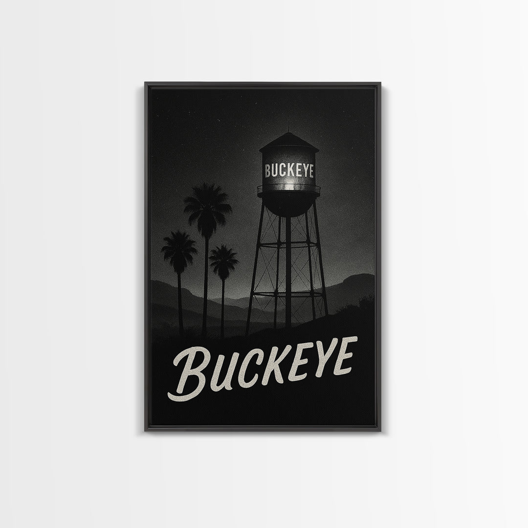 Buckeye Arizona Travel Poster, Framed Canvas Print, Black And White Travel Art, Buckeye Art Print, Travel Wall Decor, Home Office Decor