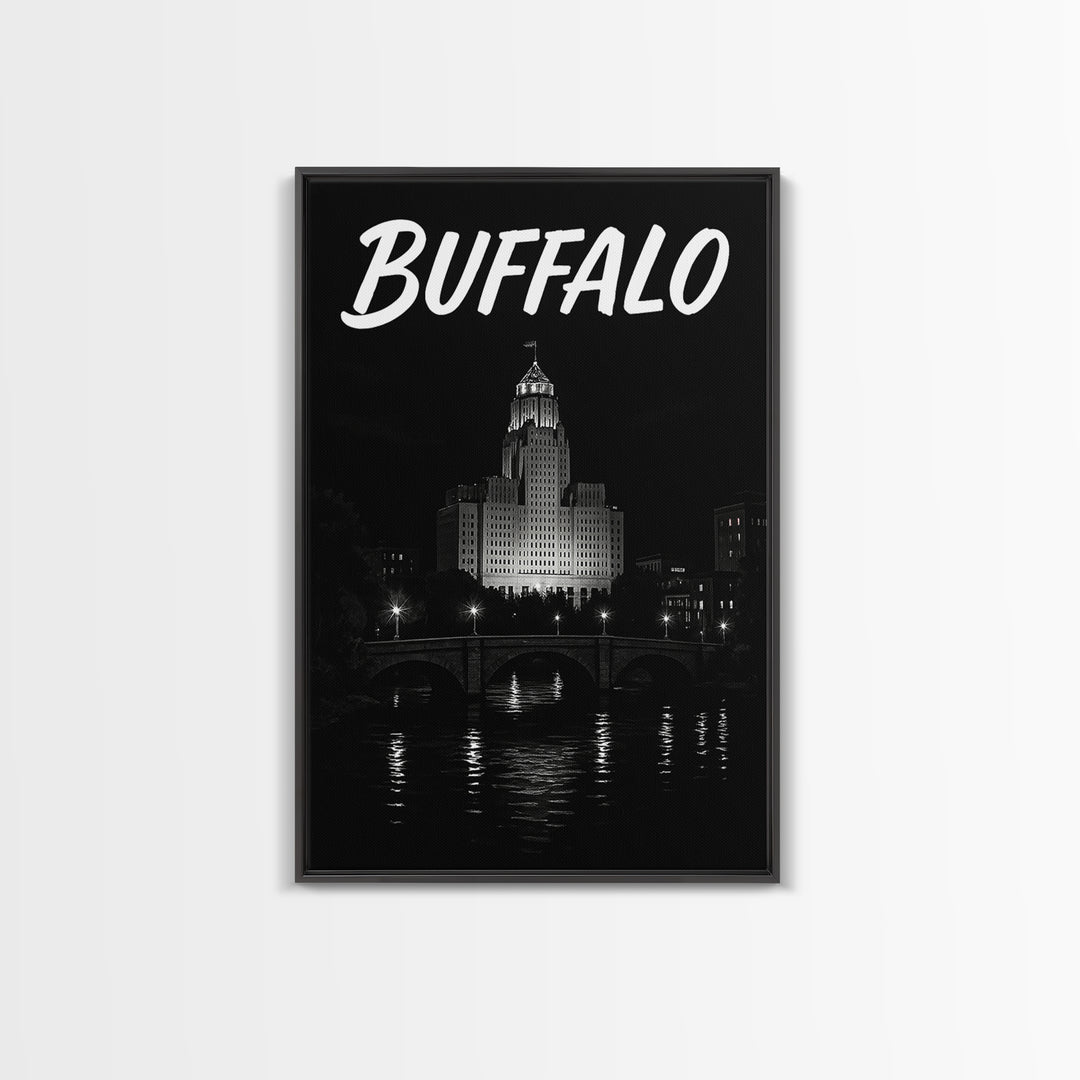 Buffalo Travel Poster, Canvas Print, Black And White Travel Art, Buffalo Poster Print, Travel Poster Art, Travel Poster Set, Travel Print