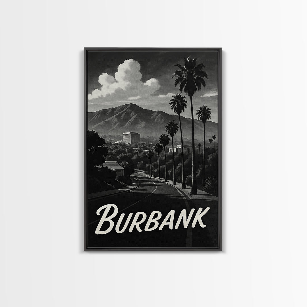 Burbank Travel Poster, Framed Canvas Print, Night Street Poster Art, Burbank City Art, Gift For Travelers, Eclectic Wall Decor