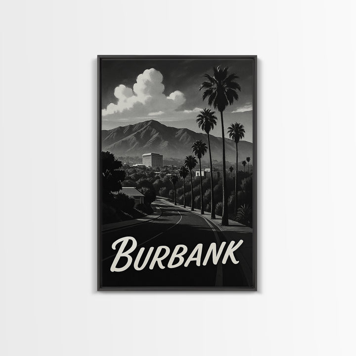Burbank Travel Poster, Framed Canvas Print, Night Street Poster Art, Burbank City Art, Gift For Travelers, Eclectic Wall Decor