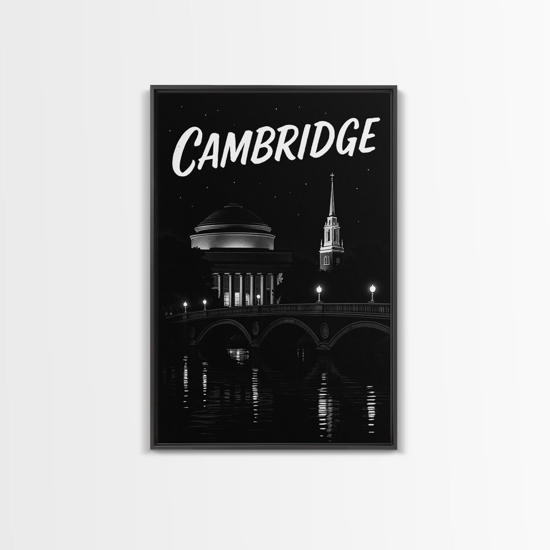 Cambridge Travel Poster, Canvas Print, Black And White Travel Art, Cambridge Wall Art, Fine Art Print, Gift For Travelers, Vintage City Art