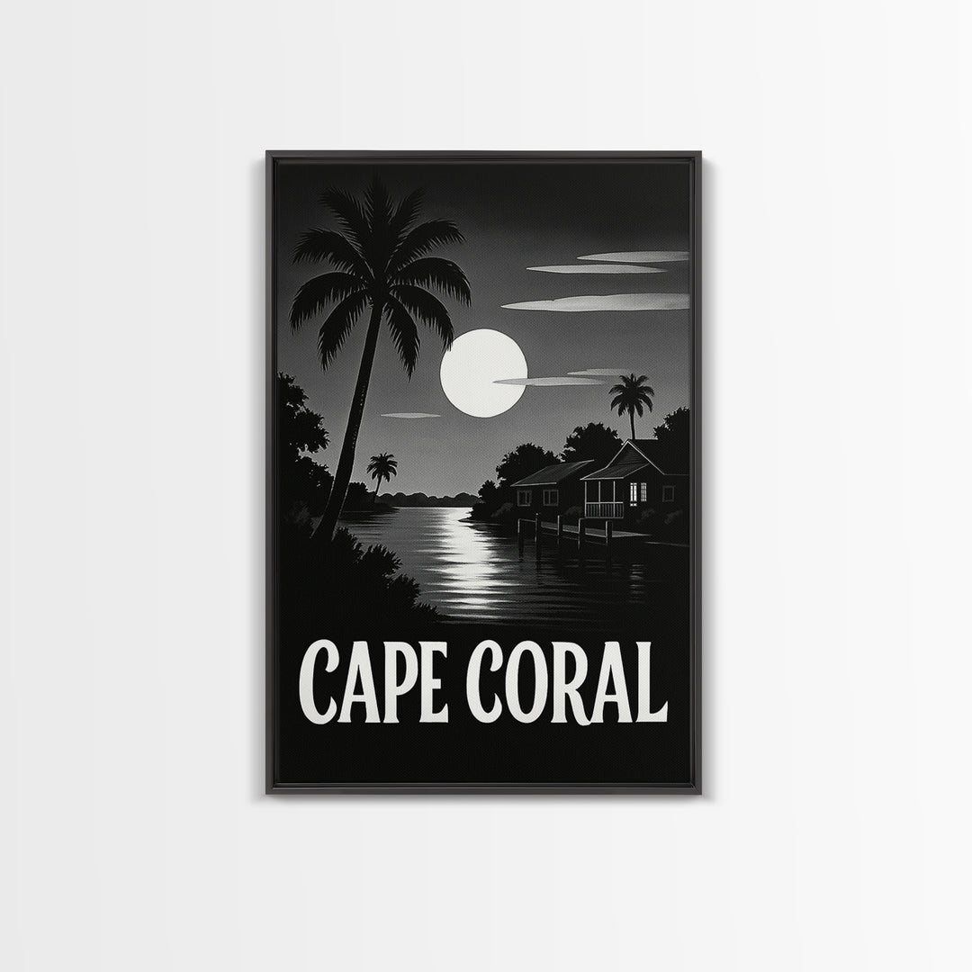 Cape Coral Travel Poster, Canvas Print, Dark Moody City Wall Art, Cape Coral Travel Art, Travel Art Print, Home Office Decor, Art Print