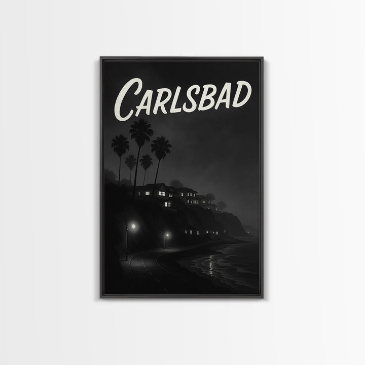 Carlsbad California Travel Poster, Framed Canvas Print, Night Street Poster Art, Carlsbad City Art, Travel Poster Set, Eclectic Wall Decor