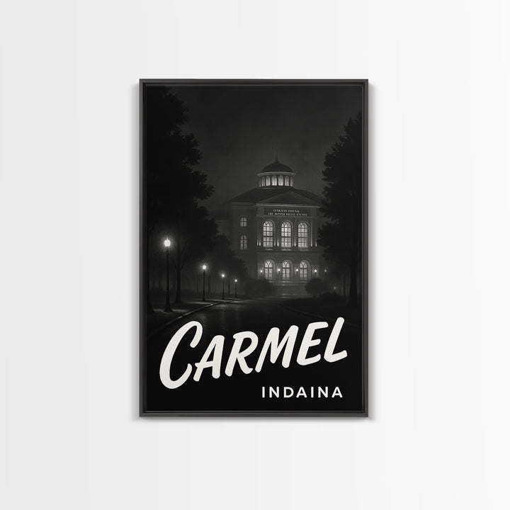 Carmel Indiana Travel Poster, Canvas Print, Vintage Noir Poster Art, Carmel Travel Art, Travel Art, Retro Travel Print, Mid Century Wall Art