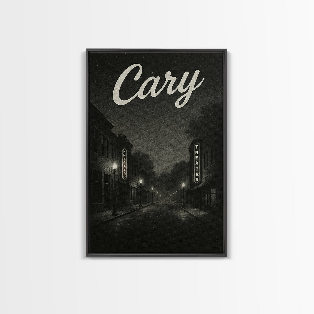 Cary North Carolina Travel Poster, Canvas Print, Dark Moody City Wall Art, Cary Print, Travel Poster Set, Travel Art Print