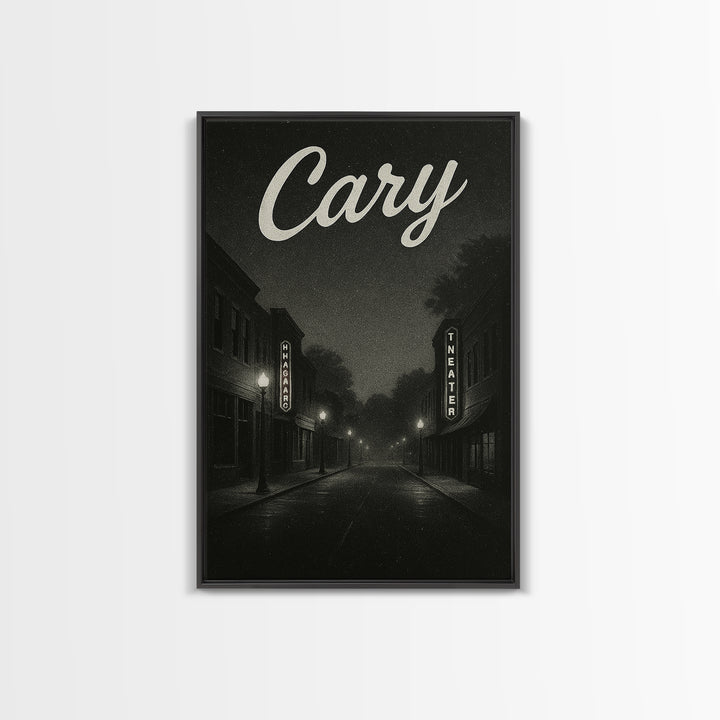 Cary North Carolina Travel Poster, Canvas Print, Dark Moody City Wall Art, Cary Print, Travel Poster Set, Travel Art Print