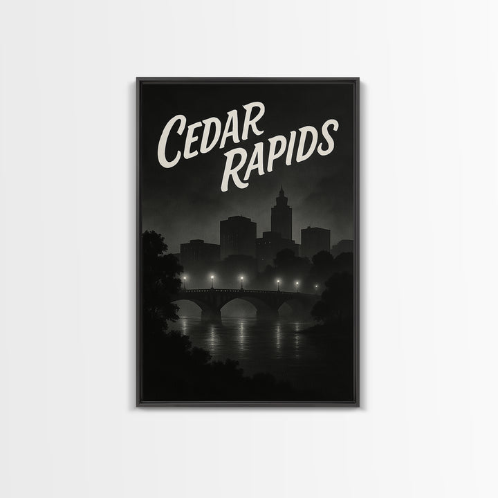 Cedar Rapids Iowa Travel Poster, Canvas Print, Dark Moody City Wall Art, Cedar Rapids Travel Art, Travel Poster Art, Wanderlust Decor