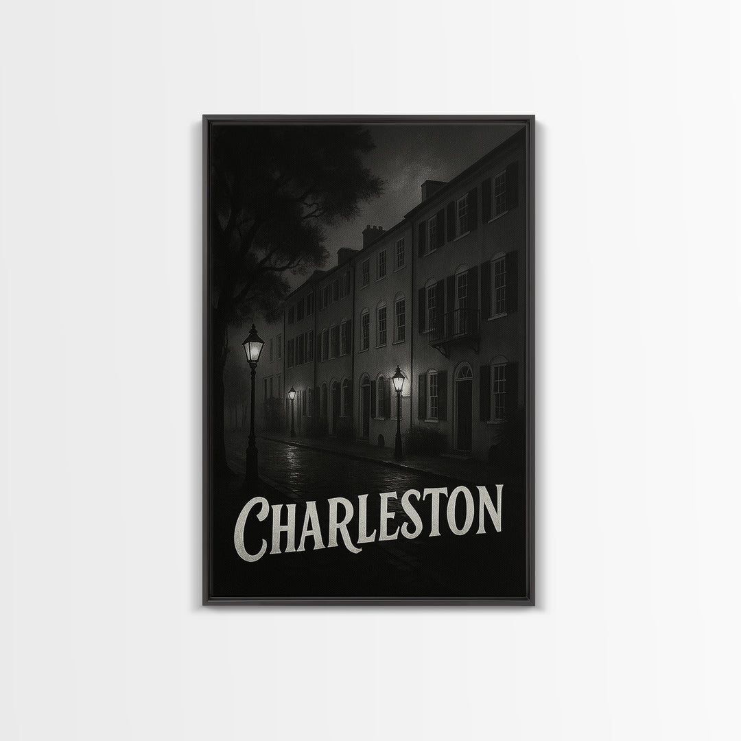 Charleston South Carolina Travel Poster, Canvas Print, Black And White Travel Art, Charleston Travel Art, Fine Art Print, Travel Wall Art