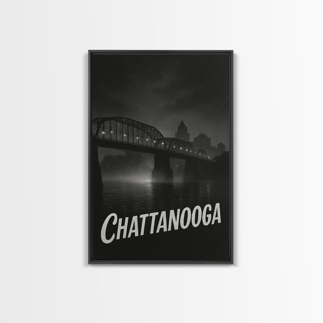Chattanooga Tennessee Travel Poster, Canvas Print, Black And White Travel Art, Chattanooga Wall Art, Mid Century Wall Art, Travel Art