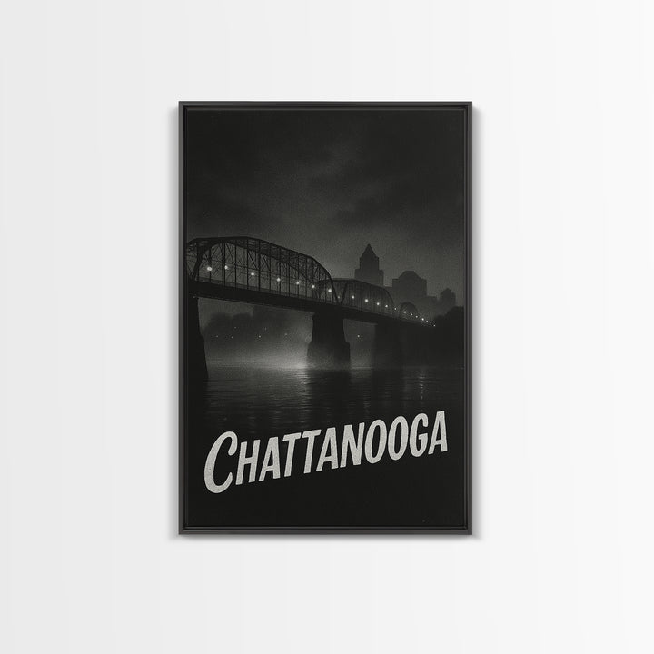 Chattanooga Tennessee Travel Poster, Canvas Print, Black And White Travel Art, Chattanooga Wall Art, Mid Century Wall Art, Travel Art