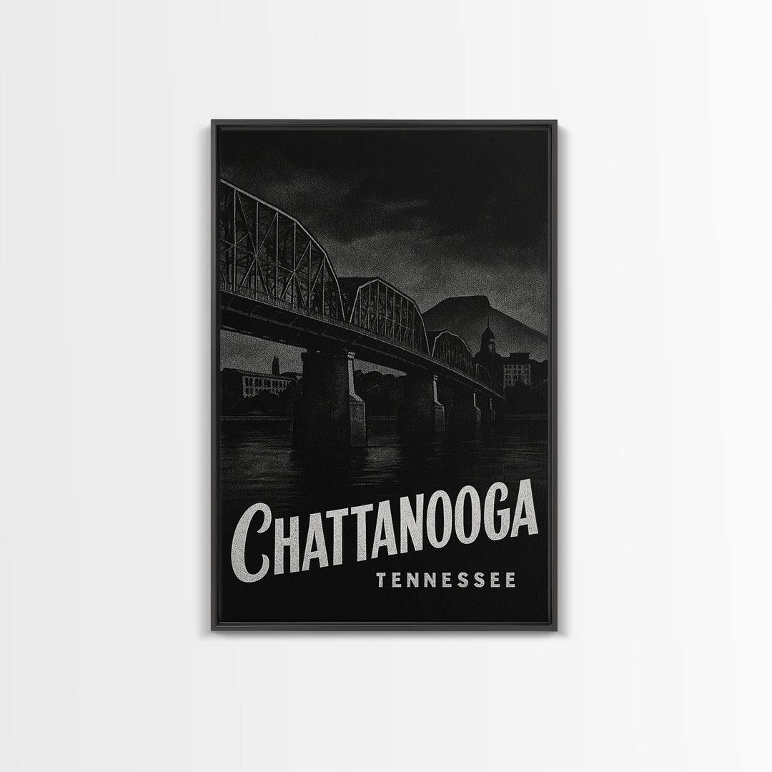 Chattanooga Travel Poster, Framed Canvas Print, Dark Moody City Wall Art, Chattanooga City Art, City Art Print, Wanderlust Decor