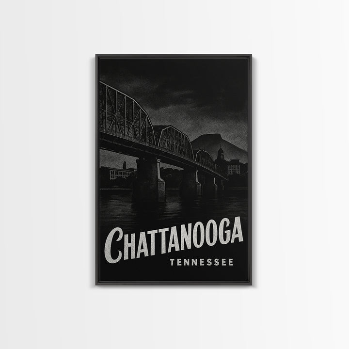 Chattanooga Travel Poster, Framed Canvas Print, Dark Moody City Wall Art, Chattanooga City Art, City Art Print, Wanderlust Decor