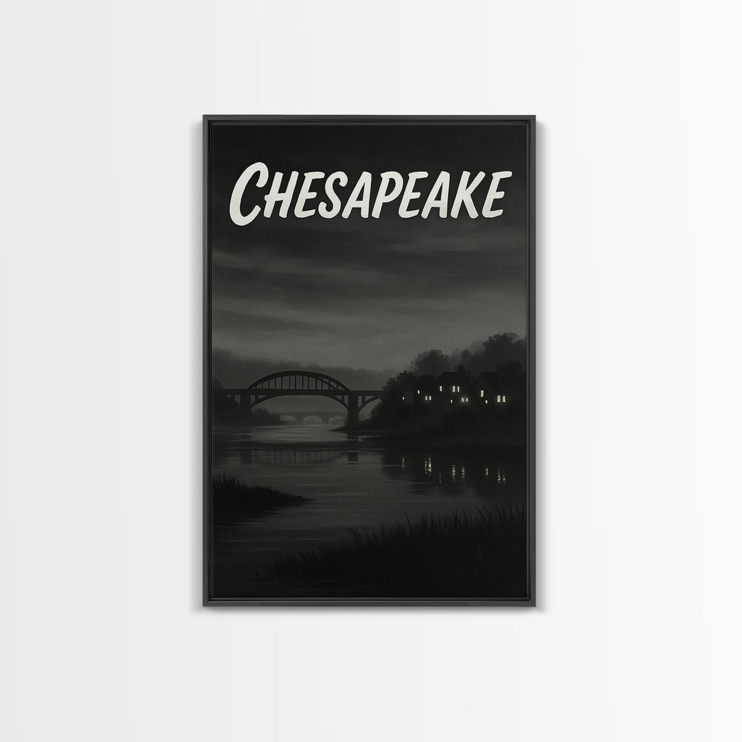 Chesapeake Virginia Travel Poster, Canvas Print, Vintage Noir Poster Art, Chesapeake Wall Art, Fine Art Print, Wall Art, City Art Print