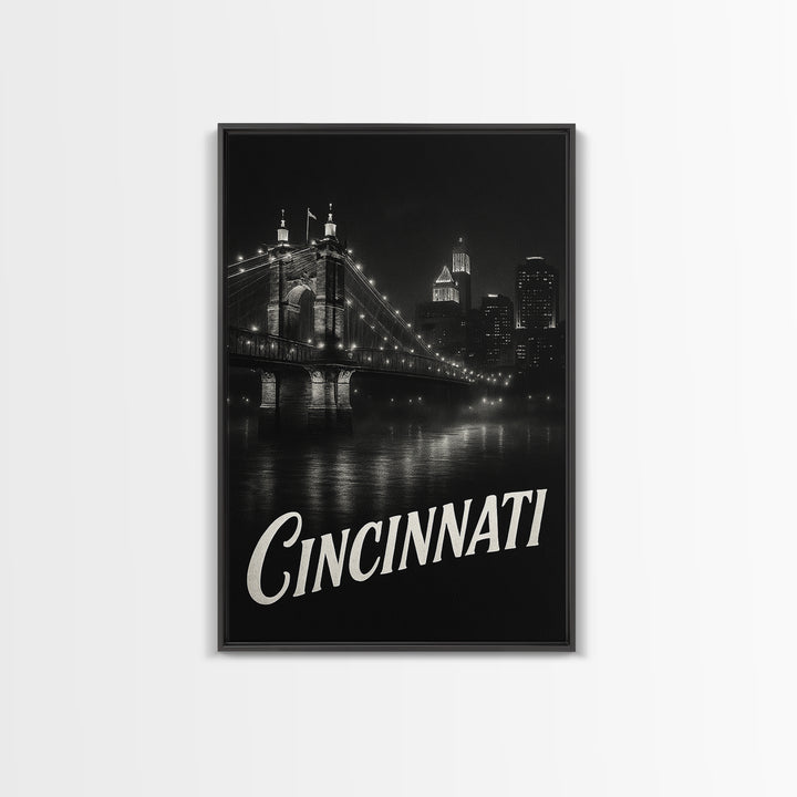 Cincinnati Ohio Travel Poster, Canvas Print, Black And White Travel Art, Cincinnati City Art, Travel Poster Art, City Art Print, Art Print