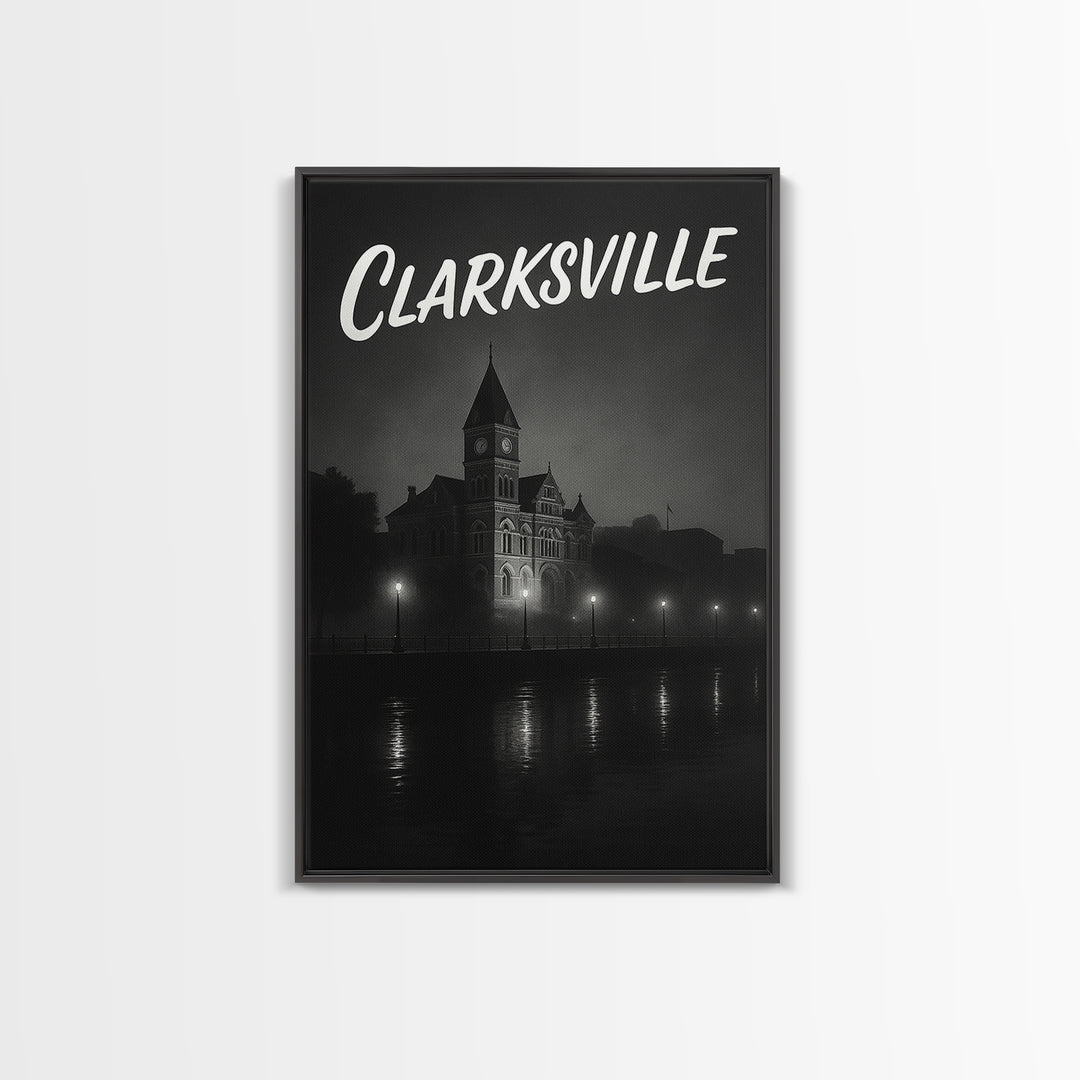 Clarksville Tennessee Travel Poster, Canvas Print, Night Street Poster Art, Clarksville Travel Art, Watercolor Downtown Skyline, Art Print