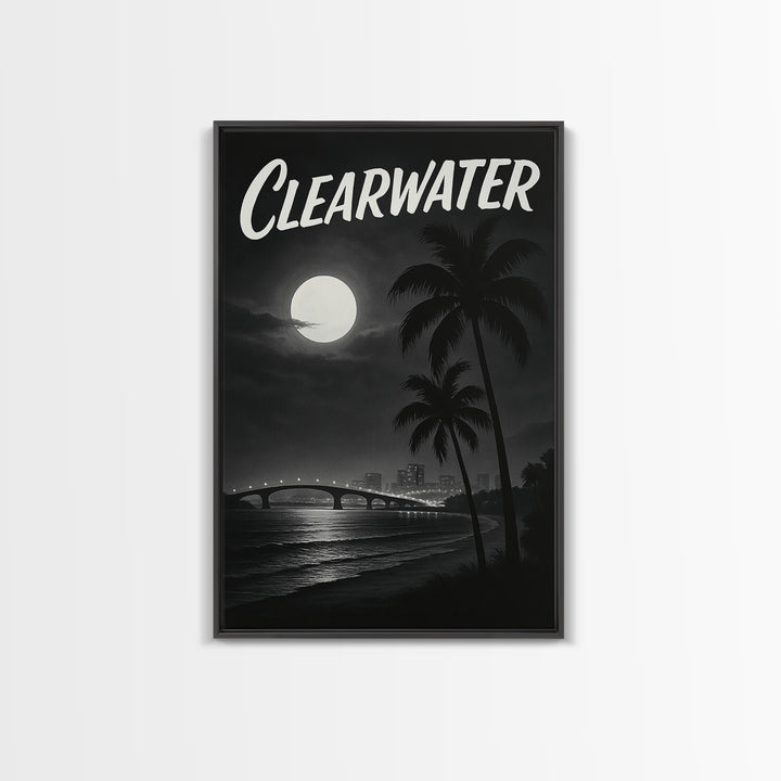 Clearwater Florida Travel Poster, Framed Canvas Print, Dark Moody City Wall Art, Clearwater Wall Art, Travel Poster Set, Travel Art Print