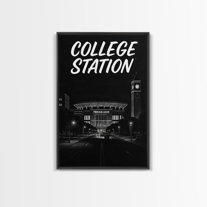 College Station Travel Poster, Canvas Print, Night Street Poster Art, College Station City Art, Travel Poster Art, Vintage Travel Art