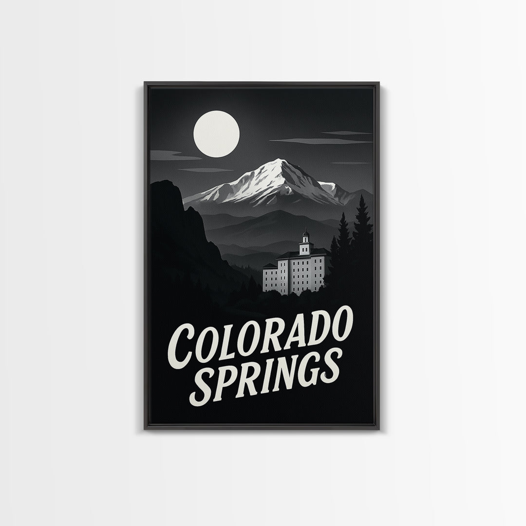 Colorado Springs Travel Poster, Canvas Print, Black And White Travel Art, Colorado Springs City Art, Travel Poster Art, City Illustration
