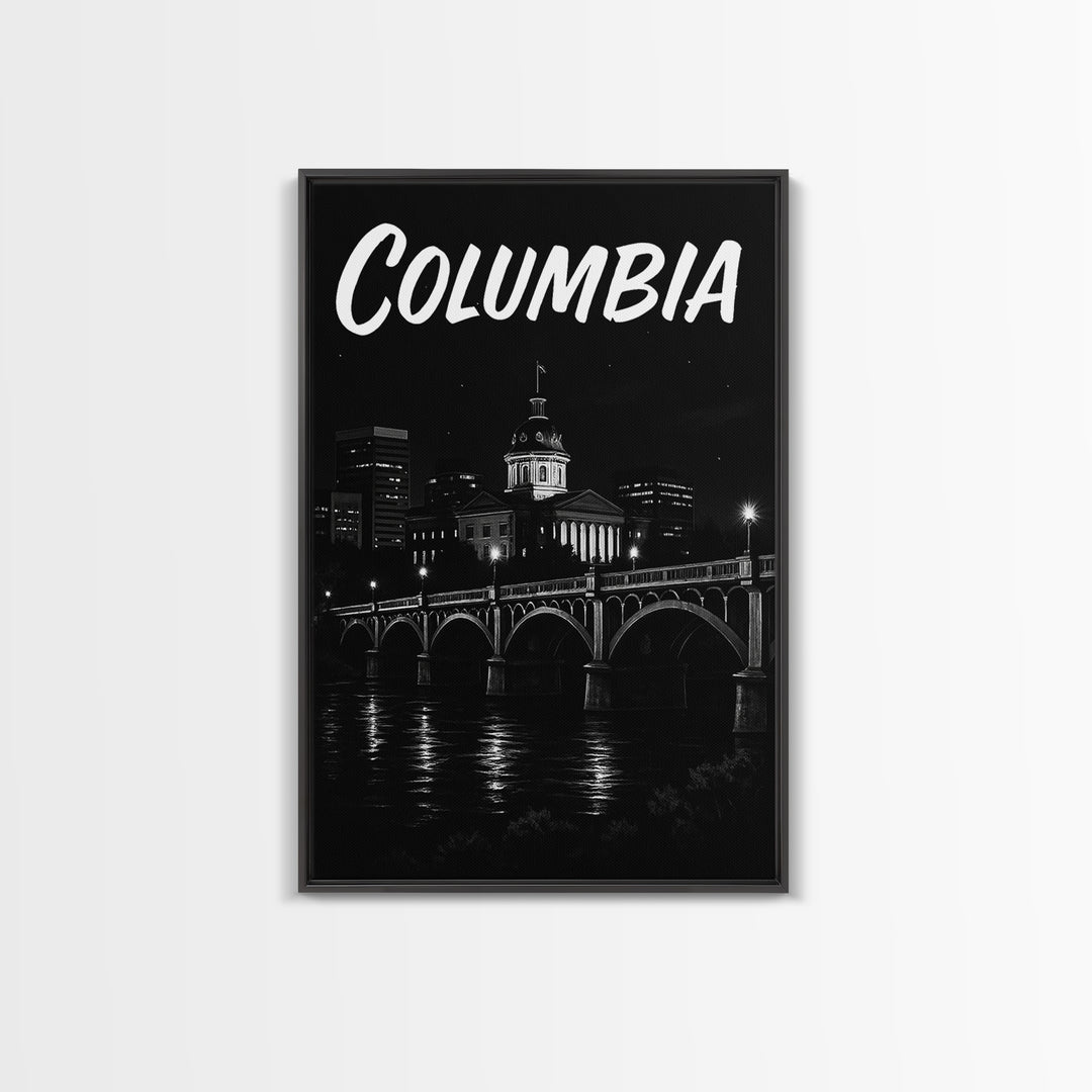 Columbia South Carolina Travel Poster, Canvas Print, Night Street Poster Art, Columbia Travel Art, Travel Prints, Art Print, Travel Wall Art