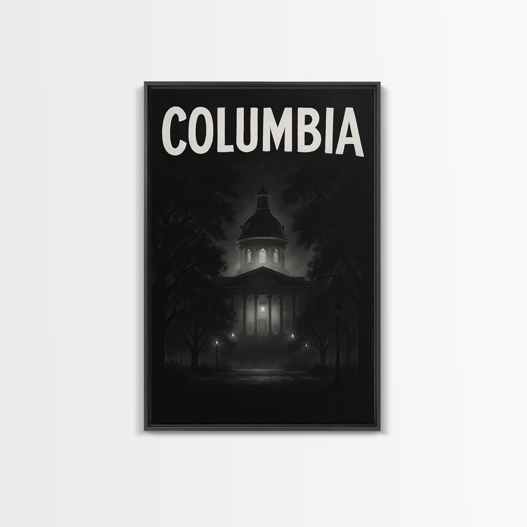 Columbia Travel Poster, Canvas Print, Dark Moody City Wall Art, Columbia Travel Art, Travel Wall Decor, Travel Art Print, Gift For Travelers