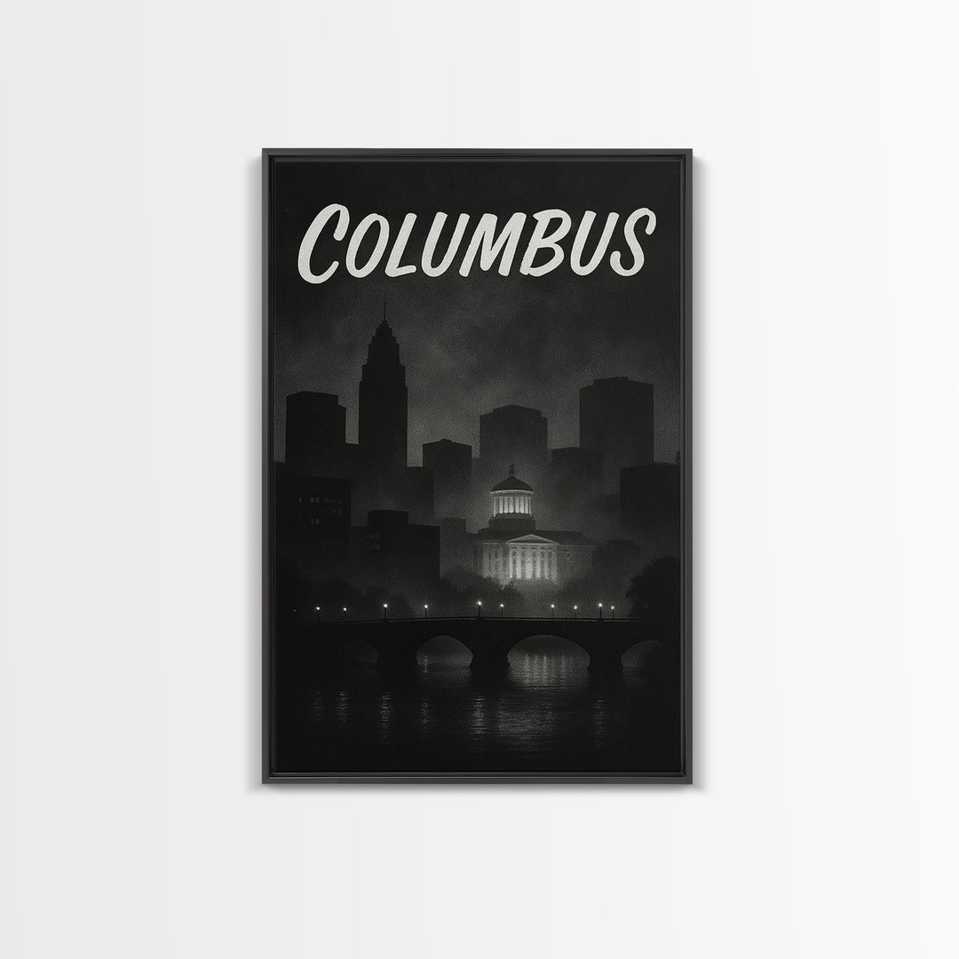 Columbus Travel Poster, Canvas Print, Vintage Noir Poster Art, Columbus Wall Art, Travel Poster Art, Vintage Travel Print, Travel Wall Art