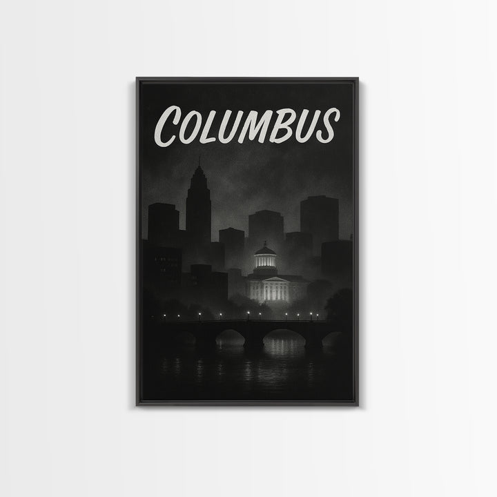 Columbus Travel Poster, Canvas Print, Vintage Noir Poster Art, Columbus Wall Art, Travel Poster Art, Vintage Travel Print, Travel Wall Art