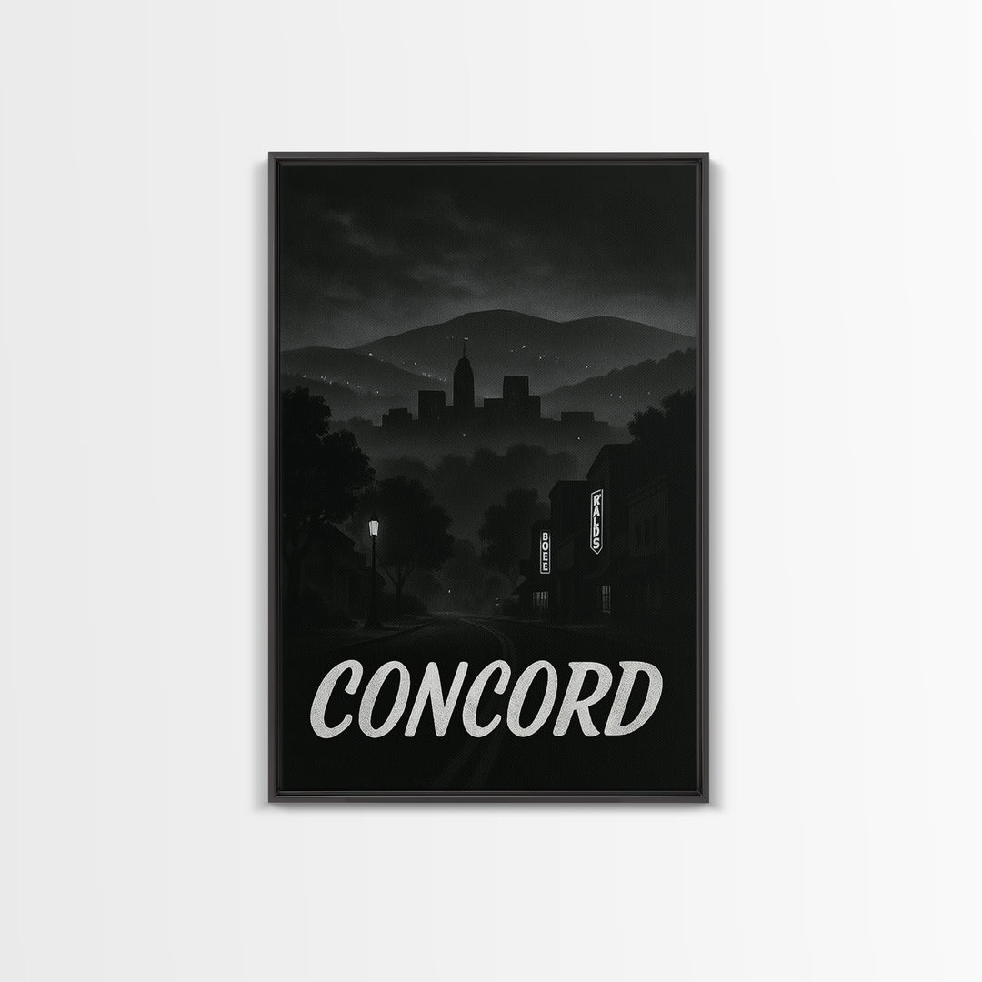 Concord California Travel Poster, Framed Canvas Print, Black And White Travel Art, Concord Travel Art, Travel Wall Art, City Illustration