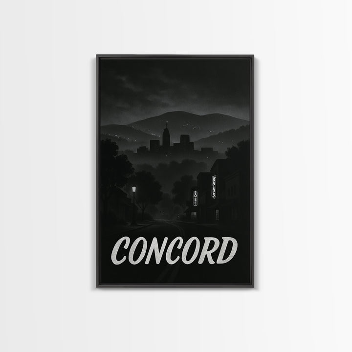 Concord California Travel Poster, Framed Canvas Print, Black And White Travel Art, Concord Travel Art, Travel Wall Art, City Illustration