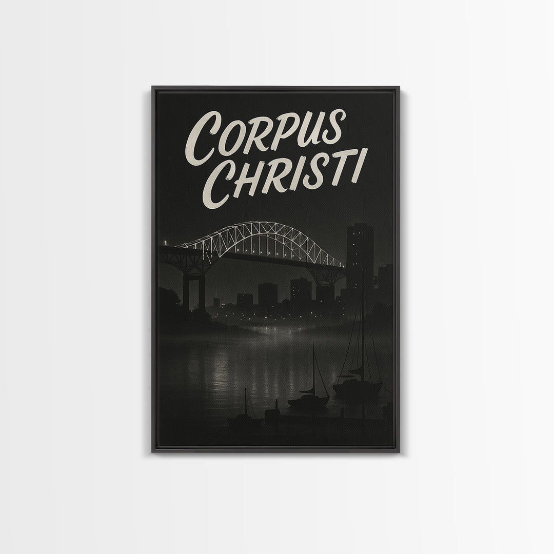 Corpus Christi Travel Poster, Framed Canvas Print, Night Street Poster Art, Corpus Christi Travel Art, Living Room Wall Art, Home Decor