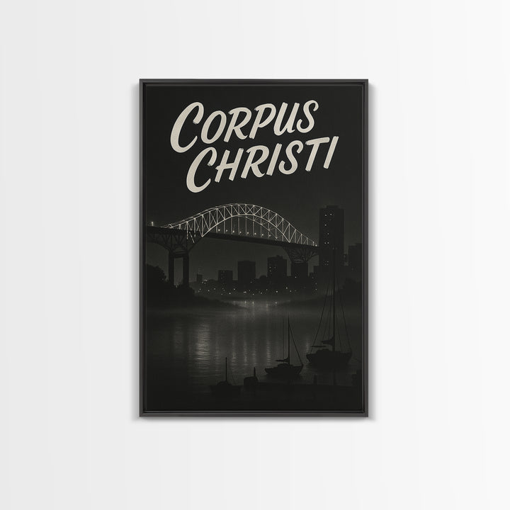 Corpus Christi Travel Poster, Framed Canvas Print, Night Street Poster Art, Corpus Christi Travel Art, Living Room Wall Art, Home Decor