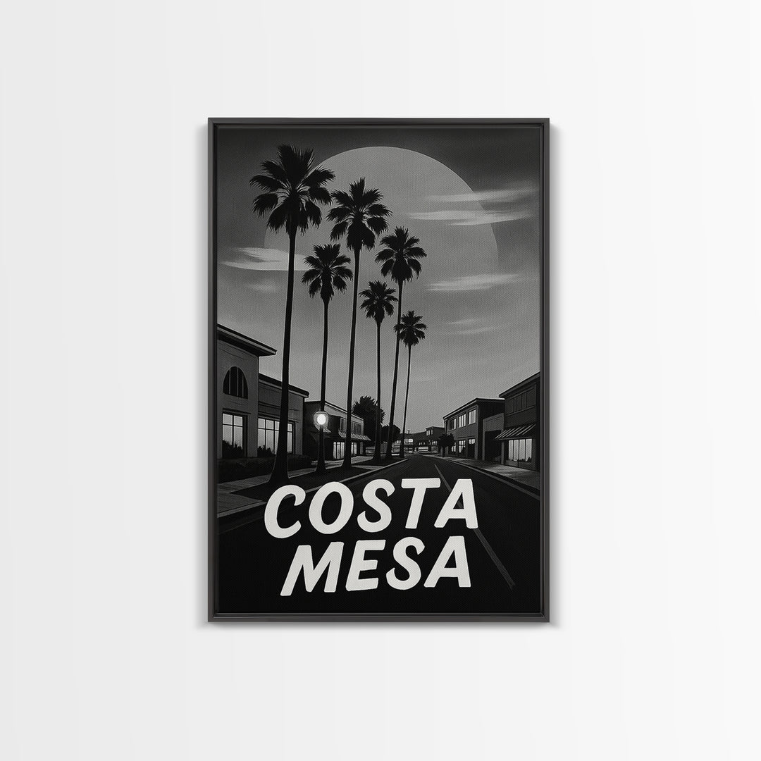 Costa Mesa Travel Poster, Framed Canvas Print, Night Street Poster Art, Costa Mesa Poster Print, Eclectic Wall Decor, Retro Travel Print