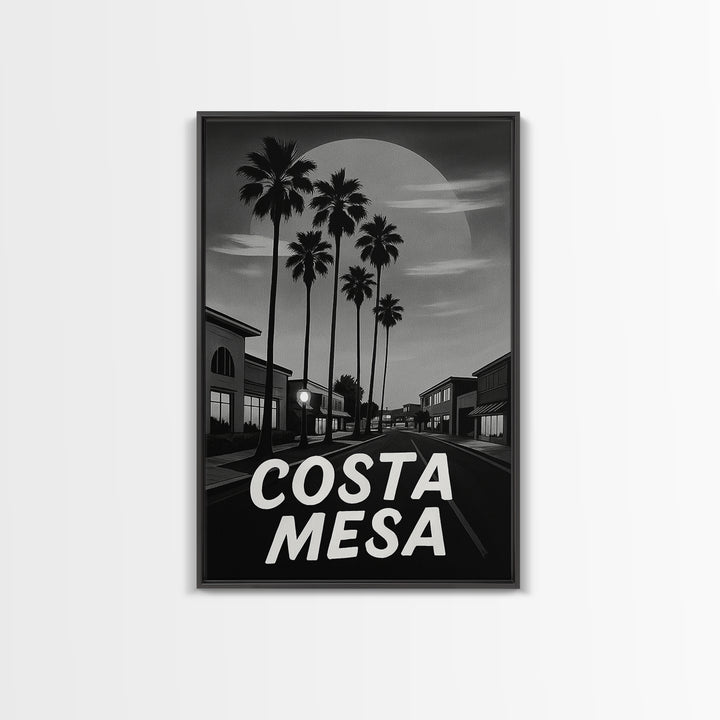 Costa Mesa Travel Poster, Framed Canvas Print, Night Street Poster Art, Costa Mesa Poster Print, Eclectic Wall Decor, Retro Travel Print