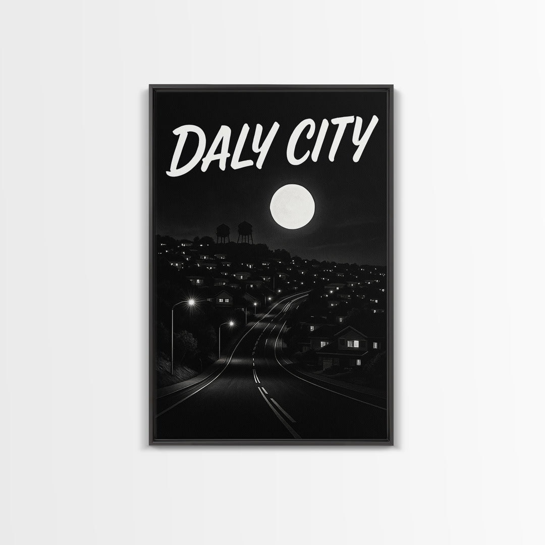 Daly City California Travel Poster, Canvas Print, Dark Moody City Wall Art, Daly City Poster Print, Travel Wall Art, Gift For Travelers