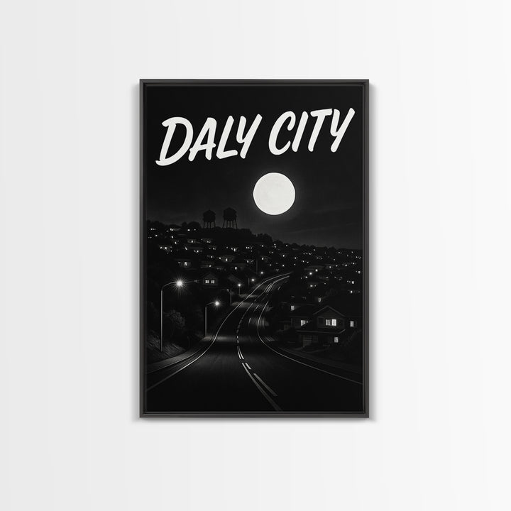 Daly City California Travel Poster, Canvas Print, Dark Moody City Wall Art, Daly City Poster Print, Travel Wall Art, Gift For Travelers