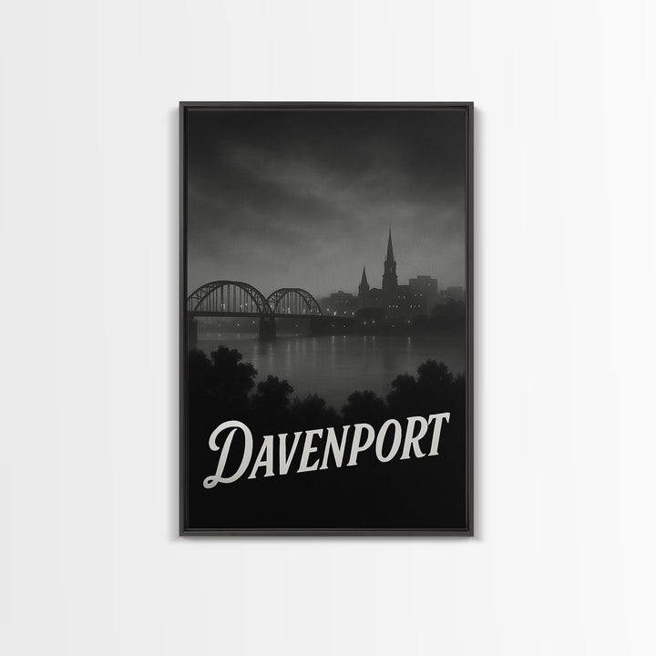 Davenport Iowa Travel Poster, Canvas Print, Night Street Poster Art, Davenport City Art, Travel Art Print, Vintage Travel Print, Travel Gift