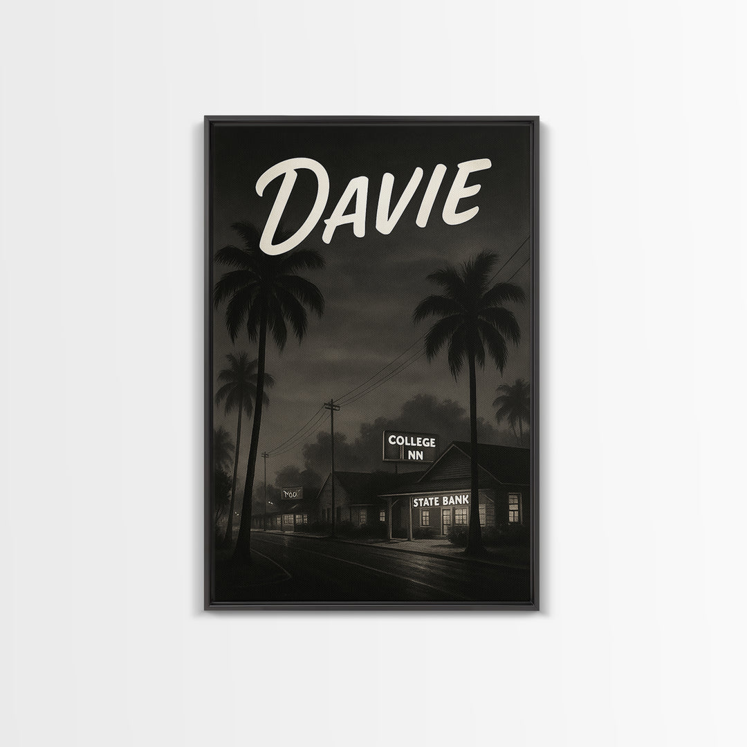 Davie Florida Travel Poster, Canvas Print, Black And White Travel Art, Davie Art Print, City Poster, Travel Wall Art, Travel Art Print
