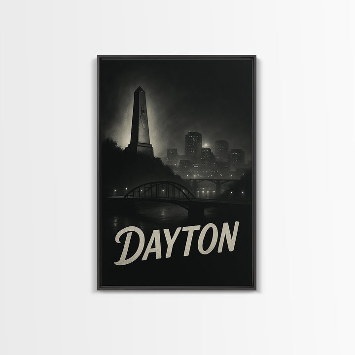 Dayton Ohio Travel Poster, Canvas Print, Night Street Poster Art, Dayton City Art, Travel Wall Art, Retro Travel Print, Vintage Travel Art