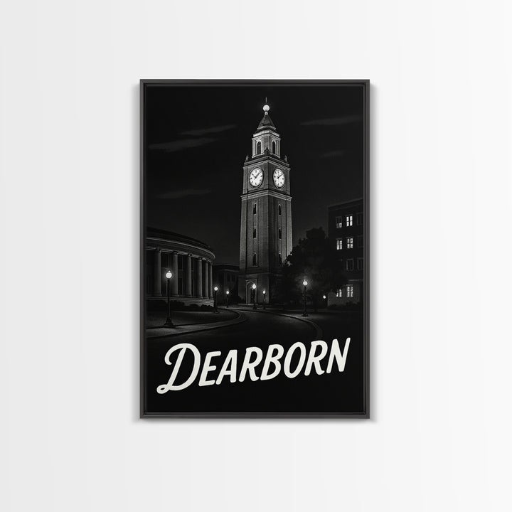 Dearborn Travel Poster, Framed Canvas Print, Dark Moody City Wall Art, Dearborn Poster Print, Home Office Decor, Travel Poster Set