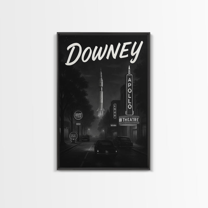 Downey California Travel Poster, Canvas Print, Black And White Travel Art, Downey Art Print, Travel Prints, City Poster, Travel Print