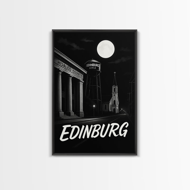 Edinburg Texas Travel Poster, Canvas Print, Black And White Travel Art, Edinburg Travel Art, Fine Art Print, Travel Art, City Art Print