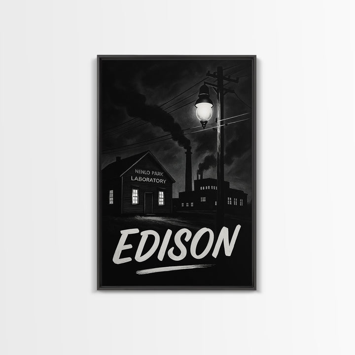 Edison Travel Poster, Canvas Print, Night Street Poster Art, Edison Wall Art, City Illustration, Travel Poster Art, Vintage Travel Art