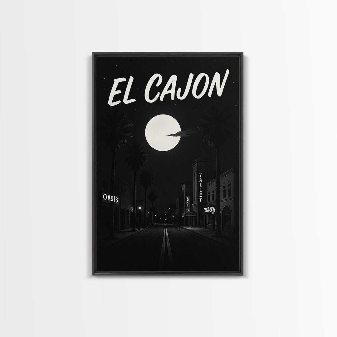 El Cajon California Travel Poster, Canvas Print, Dark Moody City Wall Art, El Cajon Poster Print, Travel Art Print, Retro Travel Print