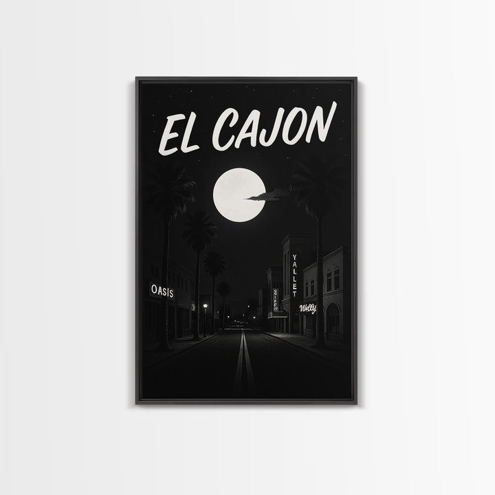 El Cajon California Travel Poster, Canvas Print, Dark Moody City Wall Art, El Cajon Poster Print, Travel Art Print, Retro Travel Print