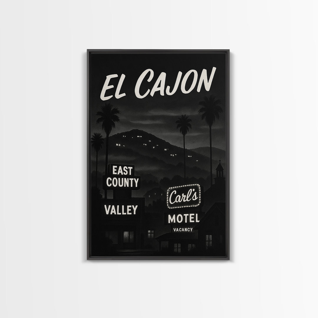 El Cajon Travel Poster, Canvas Print, Black And White Travel Art, El Cajon Poster Print, Living Room Wall Art, Vintage City Poster